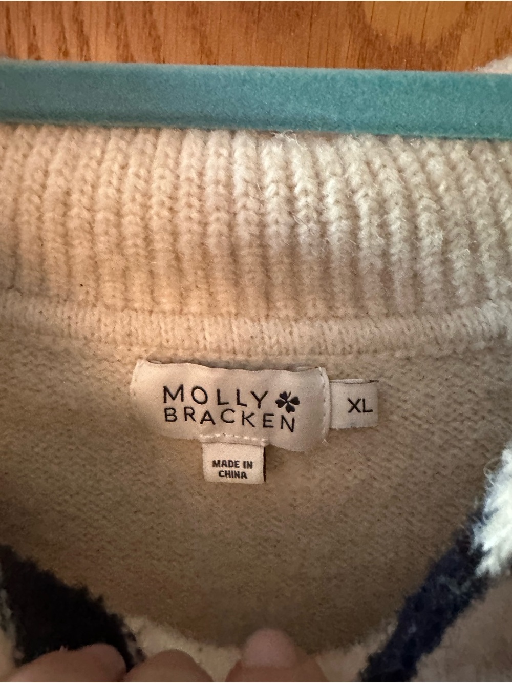 Molly Bracken Cream and Black Striped V-Neck Hoodie Sweater - Picture 3 of 3